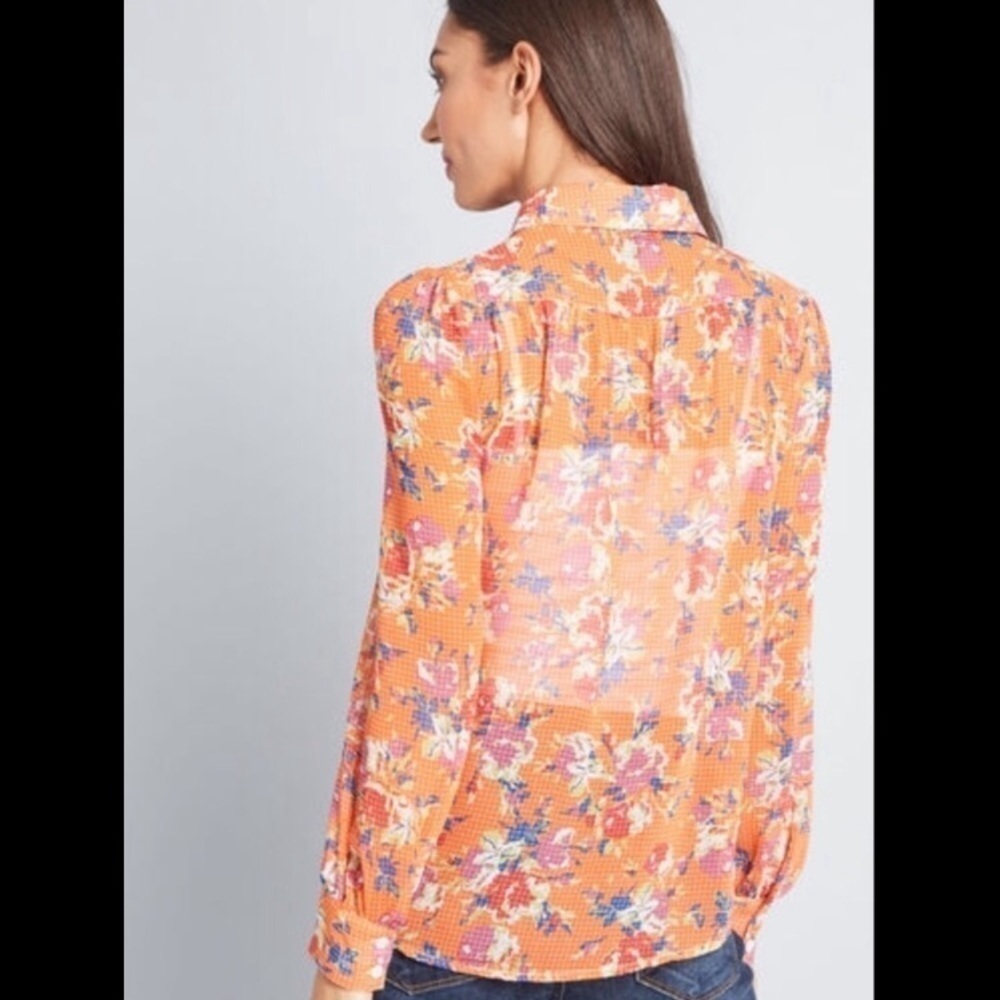 MODCLOTH Be Buzzworthy Floral Print Orange Blouse Size Small - Picture 2 of 16